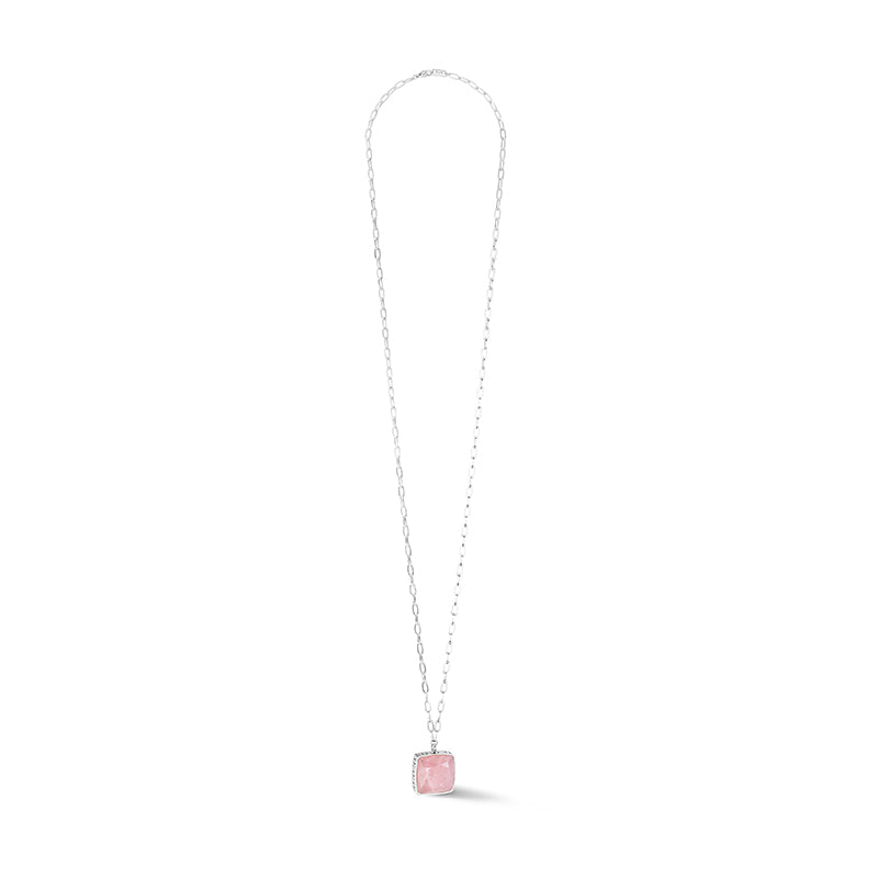 Pendant Square Rose Quartz Necklace Silver-Pink 1201/10_1917