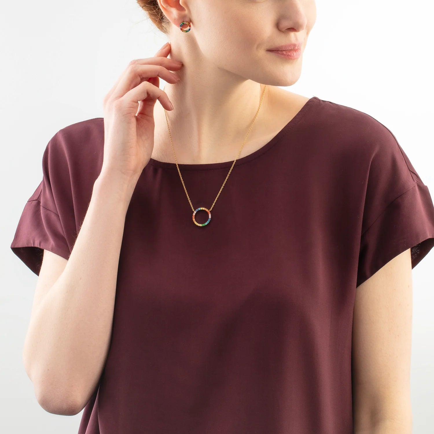 Circle Multicolour Gold Pendant Necklace 2057/10_1516