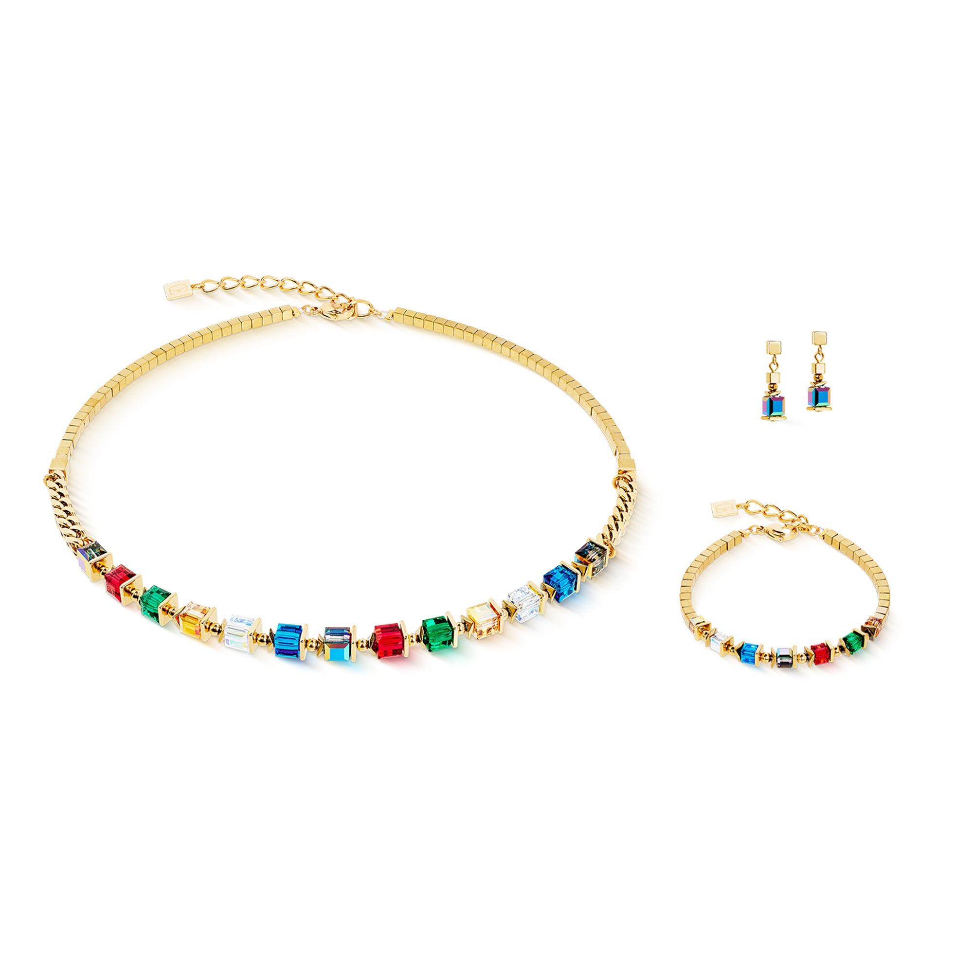 GeoCube Multicolour & Golden Textured Chain Necklace 2100/10_1516