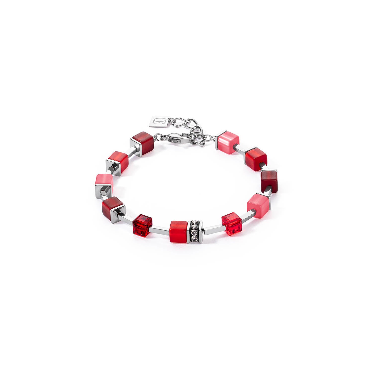 GeoCube Red, Warm Pink & Silver Bracelet 2700/30_0300