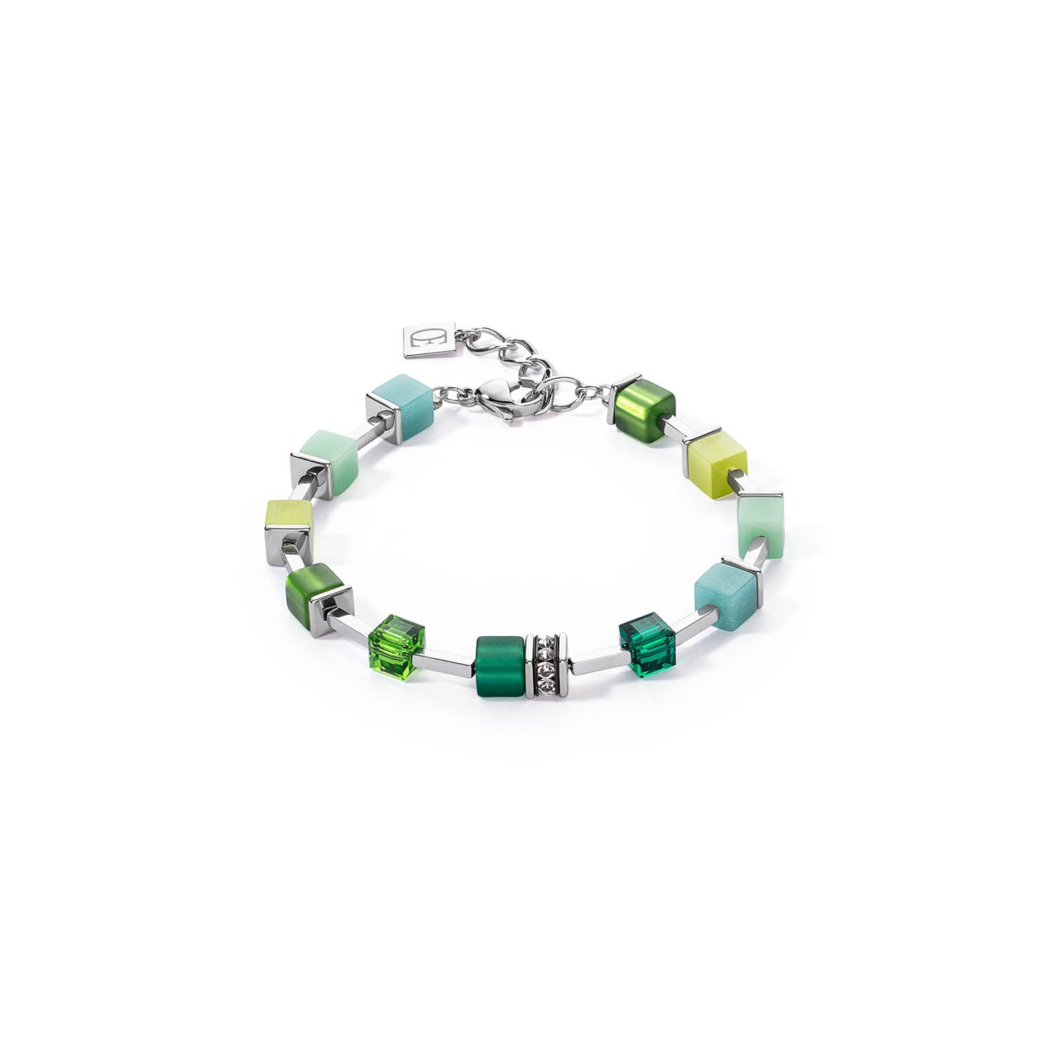 GeoCube Vibrant Green, Teal & Silver Bracelet 2700/30_0500
