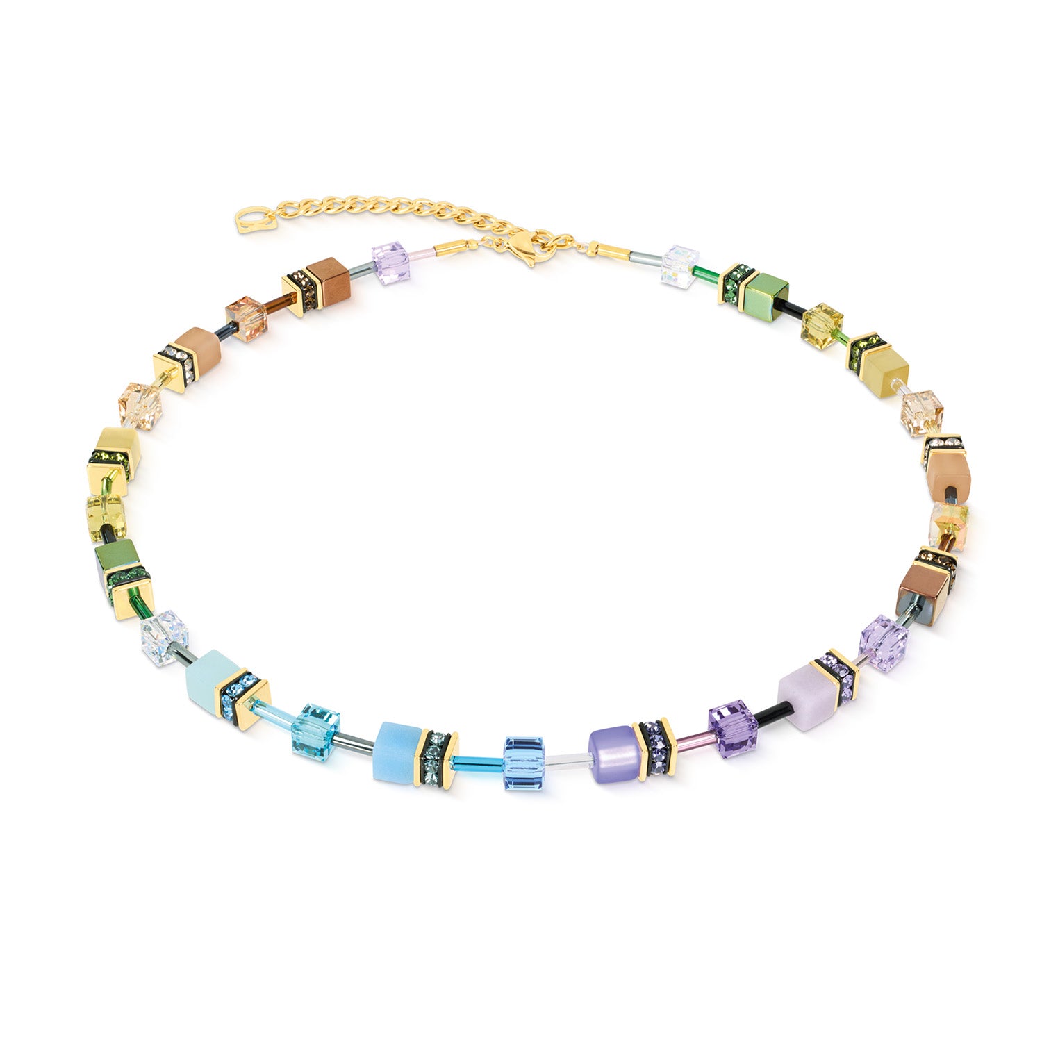GeoCube Gold & Muted Multicolour Necklace 2838/10_1583