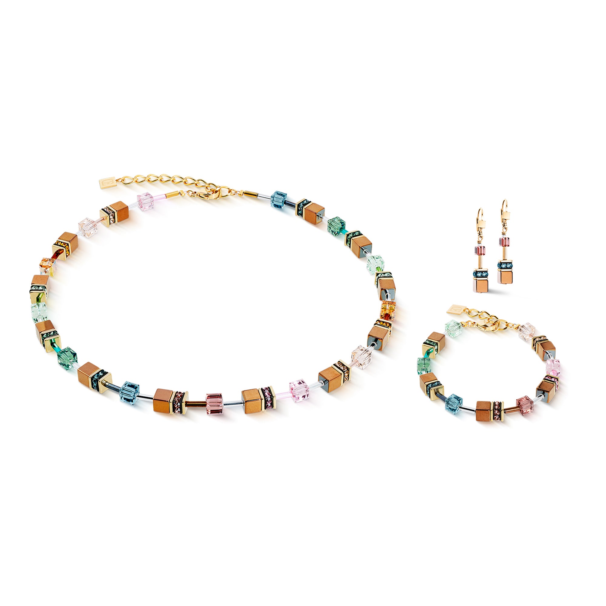GeoCube Pale Rainbow, Bronze Metallic & Gold Earrings 3015/20_1578