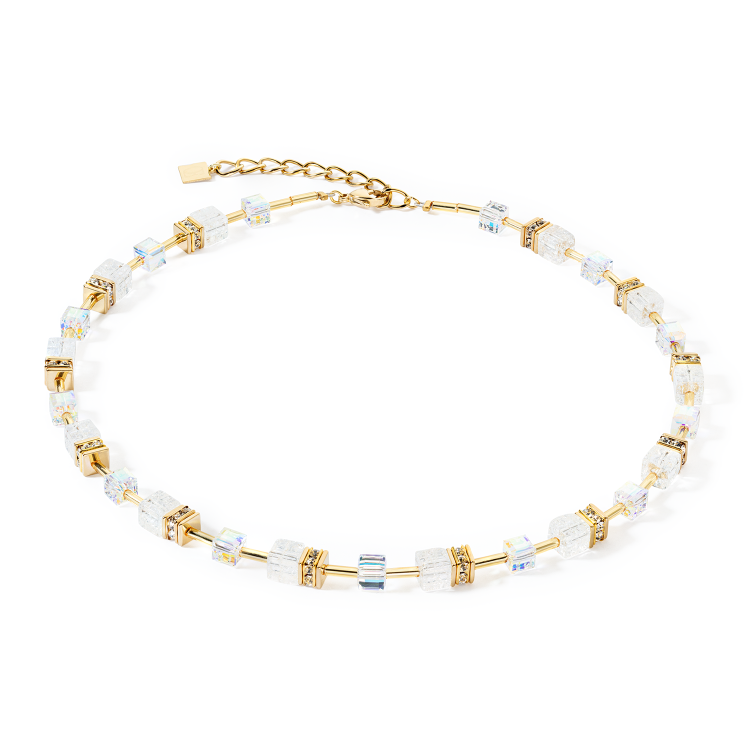 Geo Cube Gold & White Rock Crystals Necklace 3018/10_1416