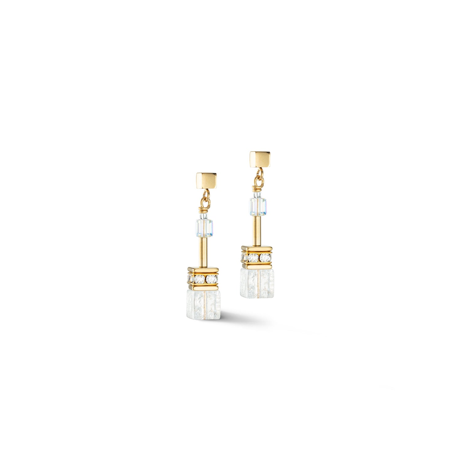Geo Cube Gold & White Rock Crystals Earrings 3018/21_1416