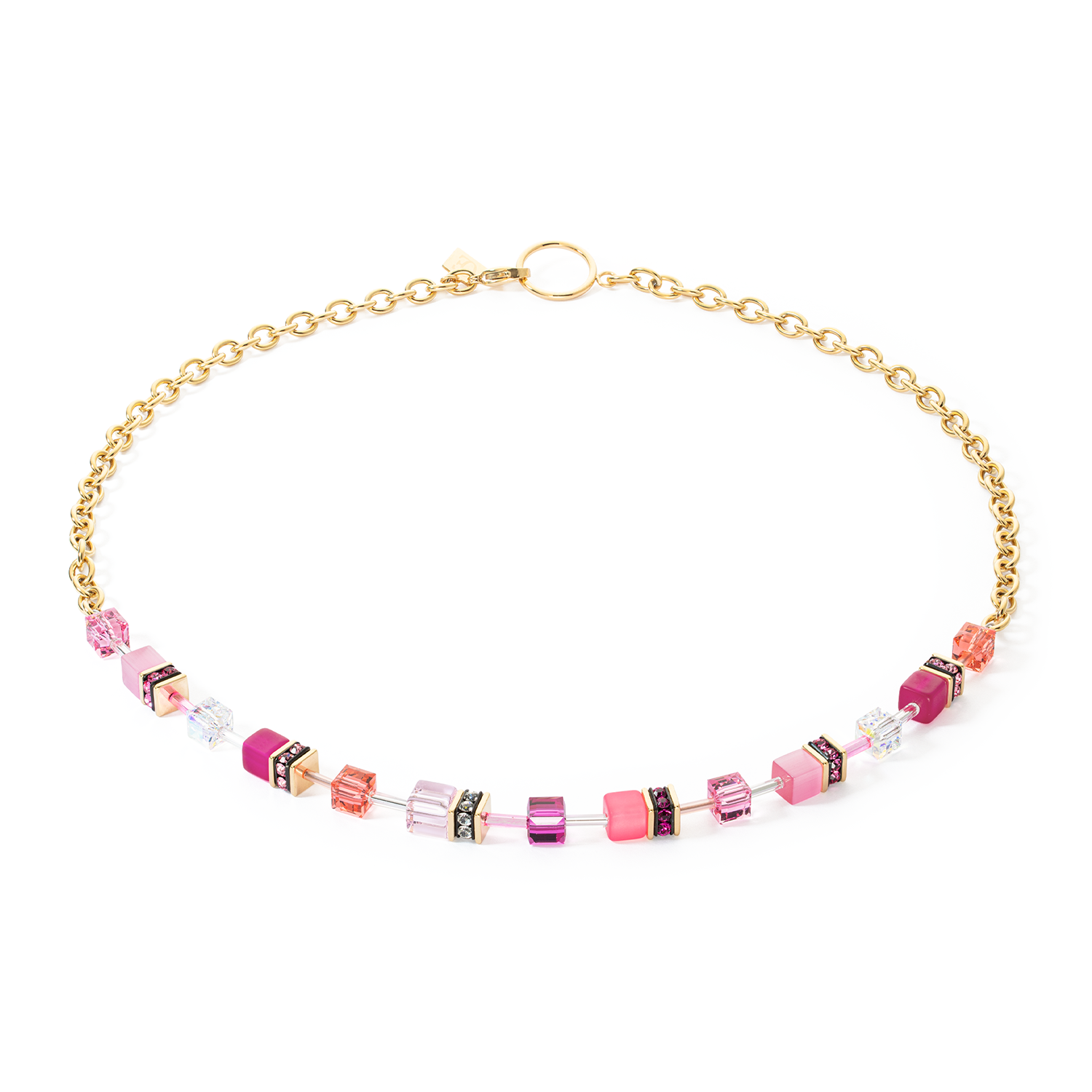Geo Cube Magenta & Gold Chain Necklace 3038/10_1416