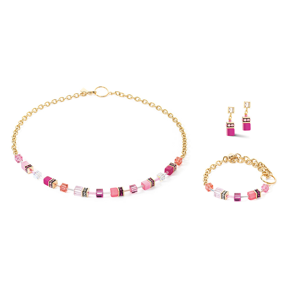 Geo Cube Magenta & Gold Chain Necklace 3038/10_1416