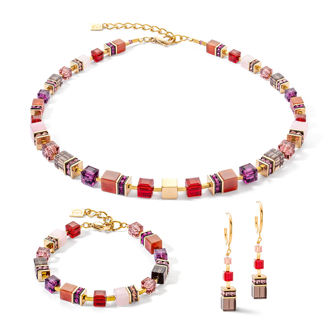 GeoCube Precious Gold Red Smoke Necklace 3039/10_0316