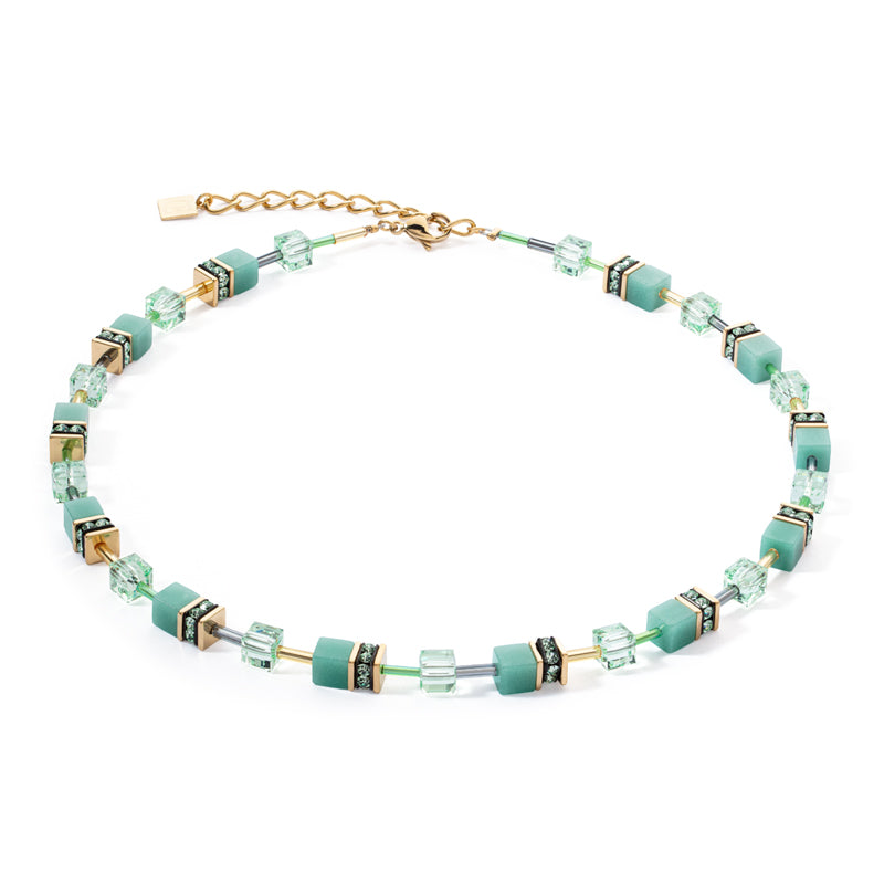 Geo Cube Mono Gold Necklace Green 4020/10_0533