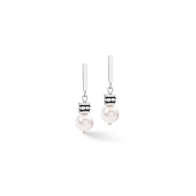 Geo Cube Shiny Crystal Pearl & White Earrings 4081/21_1417