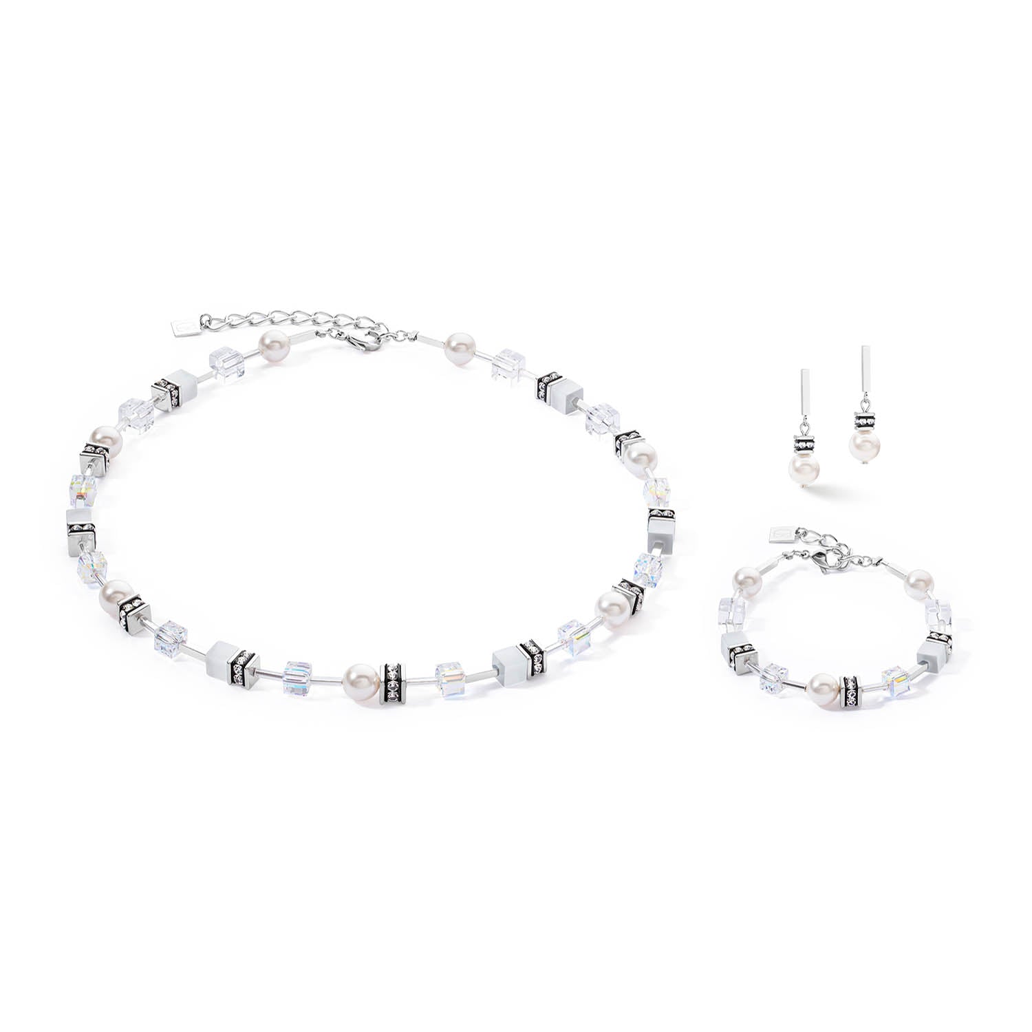 GeoCube Iconic Pearl Mix Silver-White Necklace 4081/10_1417