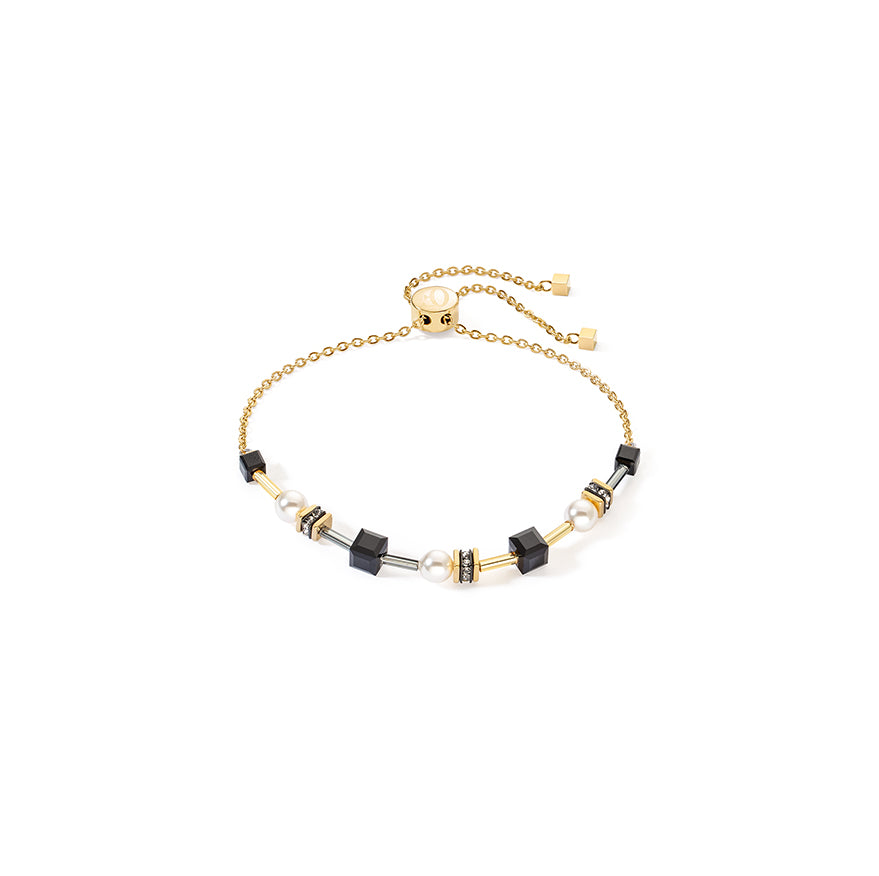 Geo Cube Gold, Pearl & Black Adjustable Bracelet 4085/30_1316