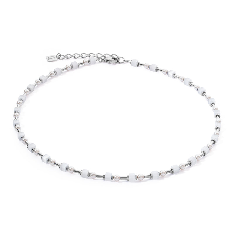 Mini Cubes & Pearls Mix Silver-White Necklace 4356/10_1417