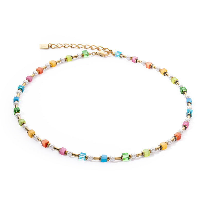 Mini Cubes & Pearls Mix Gold-Rainbow Necklace 4356/10_1516