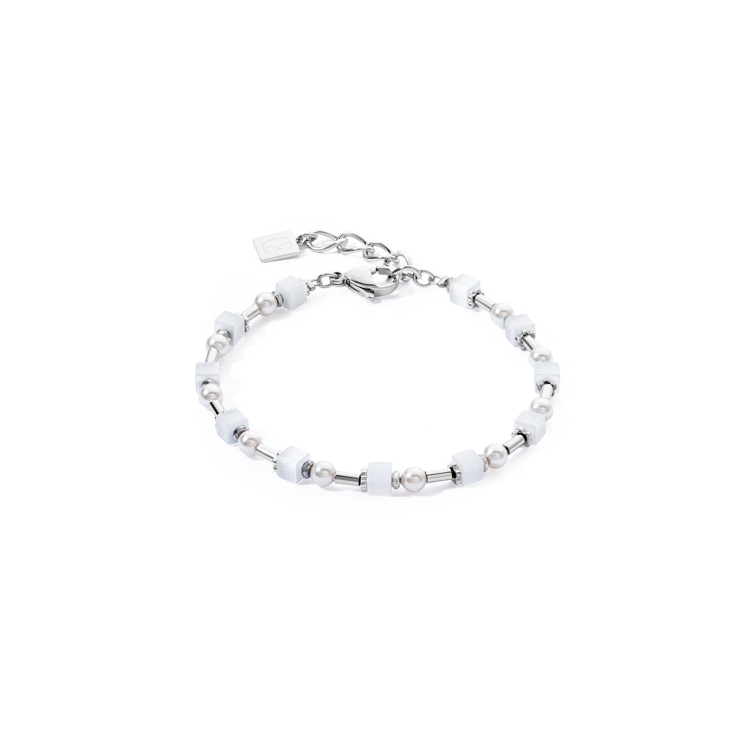 Mini Cubes & Pearls Mix Silver-White Bracelet 4356/30_1417