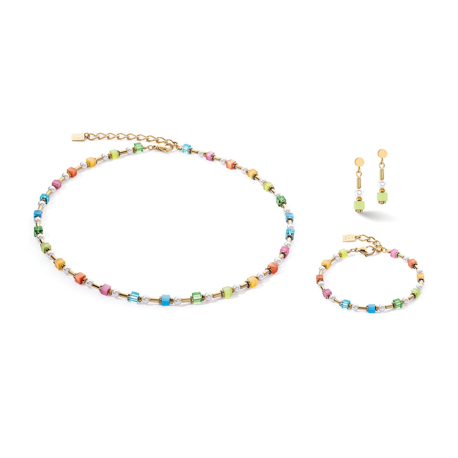 Mini Cubes & Pearls Mix Gold-Rainbow Necklace 4356/10_1516