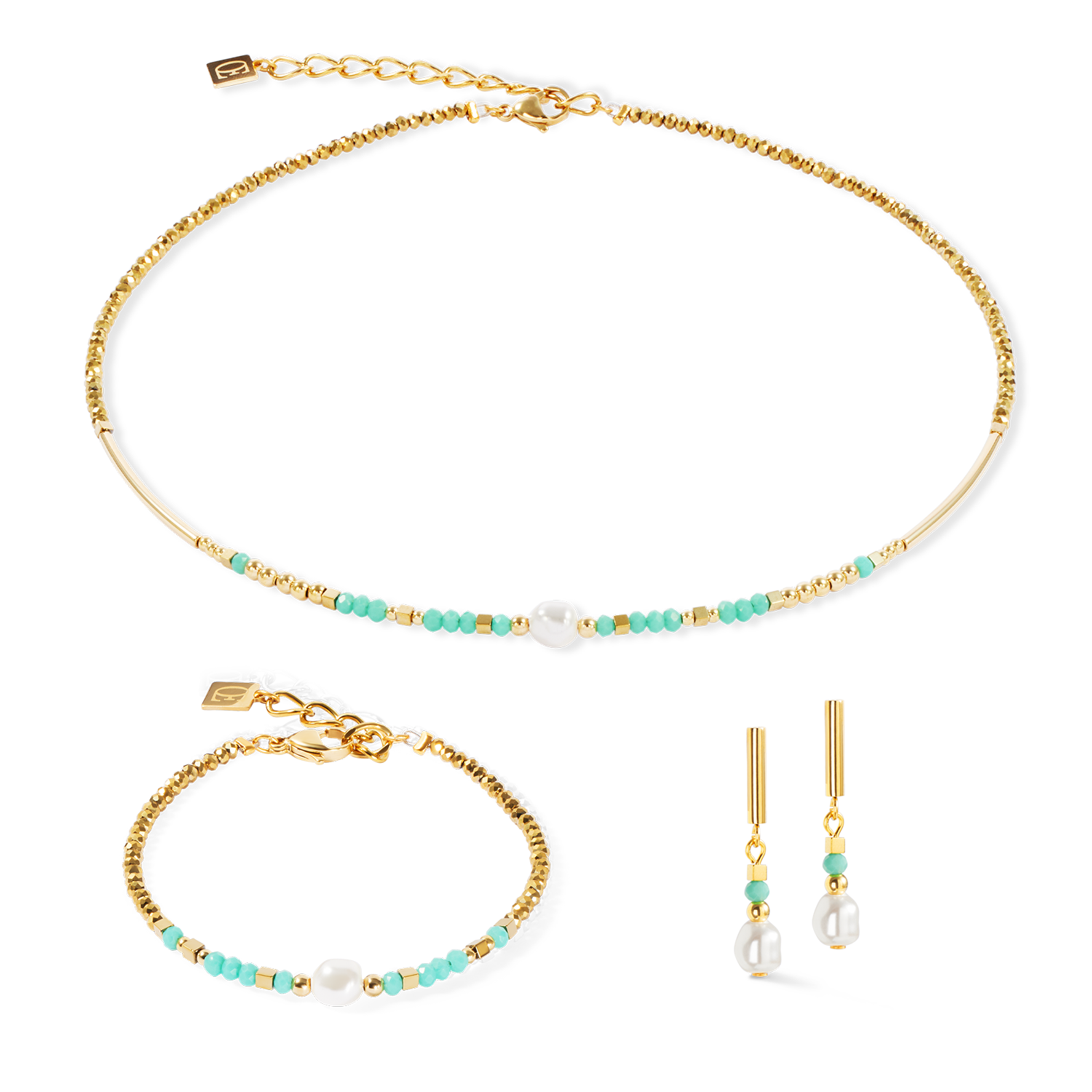 Crystal Pearl, Turquoise & Gold Necklace 4358/10_0522