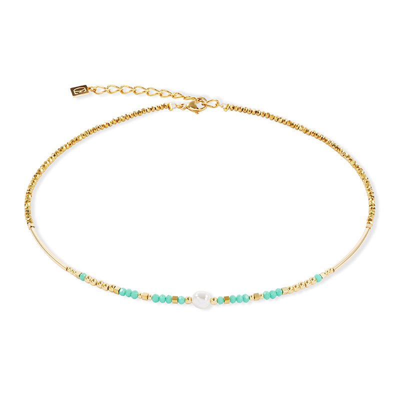 Crystal Pearl, Turquoise & Gold Necklace 4358/10_0522