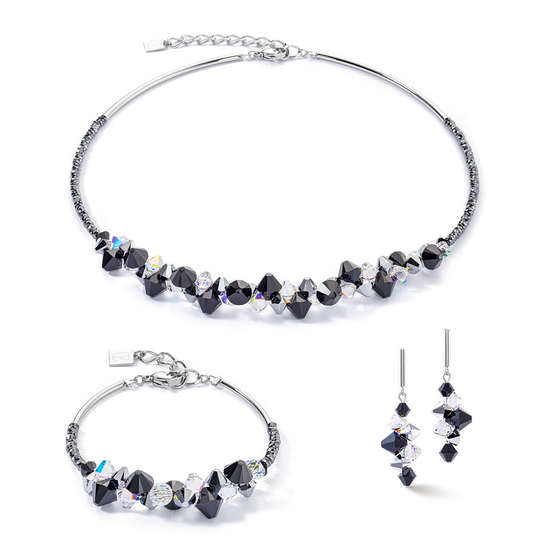 Radiating Adjustable Black & Shimmering Crystal Necklace 4640/10_1318