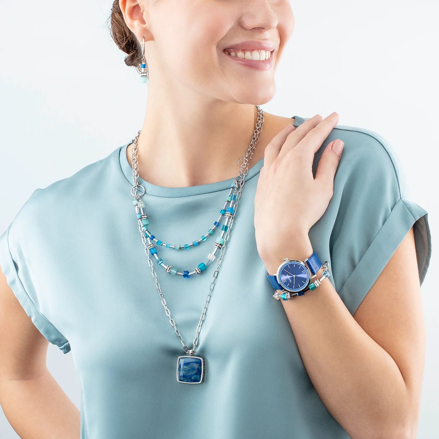 Multiwear Sparkling Blue & Green Ocean Geo Cube Earrings 4715/21_0600