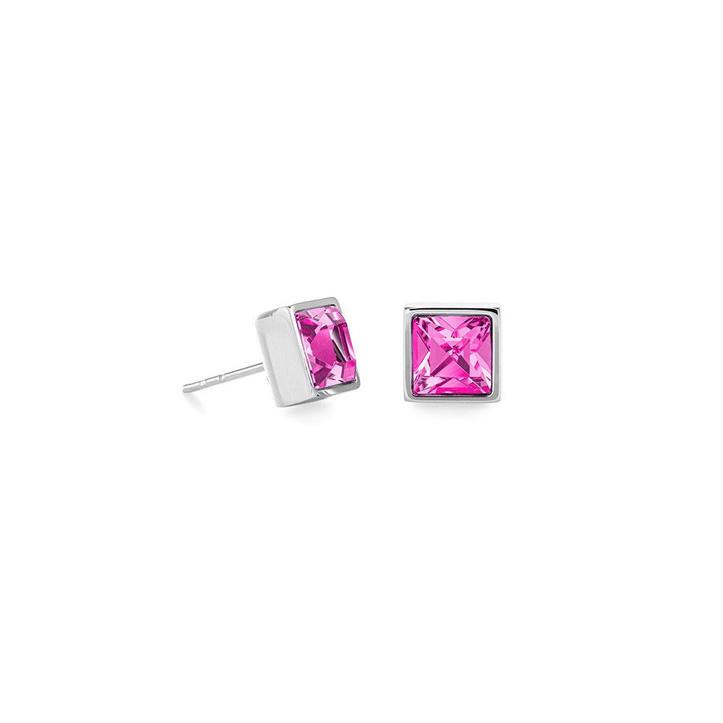 Brilliant Square Stud Earrings with Crystals 0500/21_0417 - Magenta