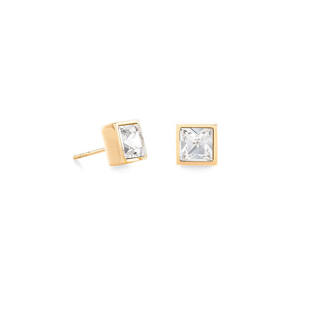 Brilliant Square Stud Earrings with Crystals 0500/21_1816 - Crystal Gold