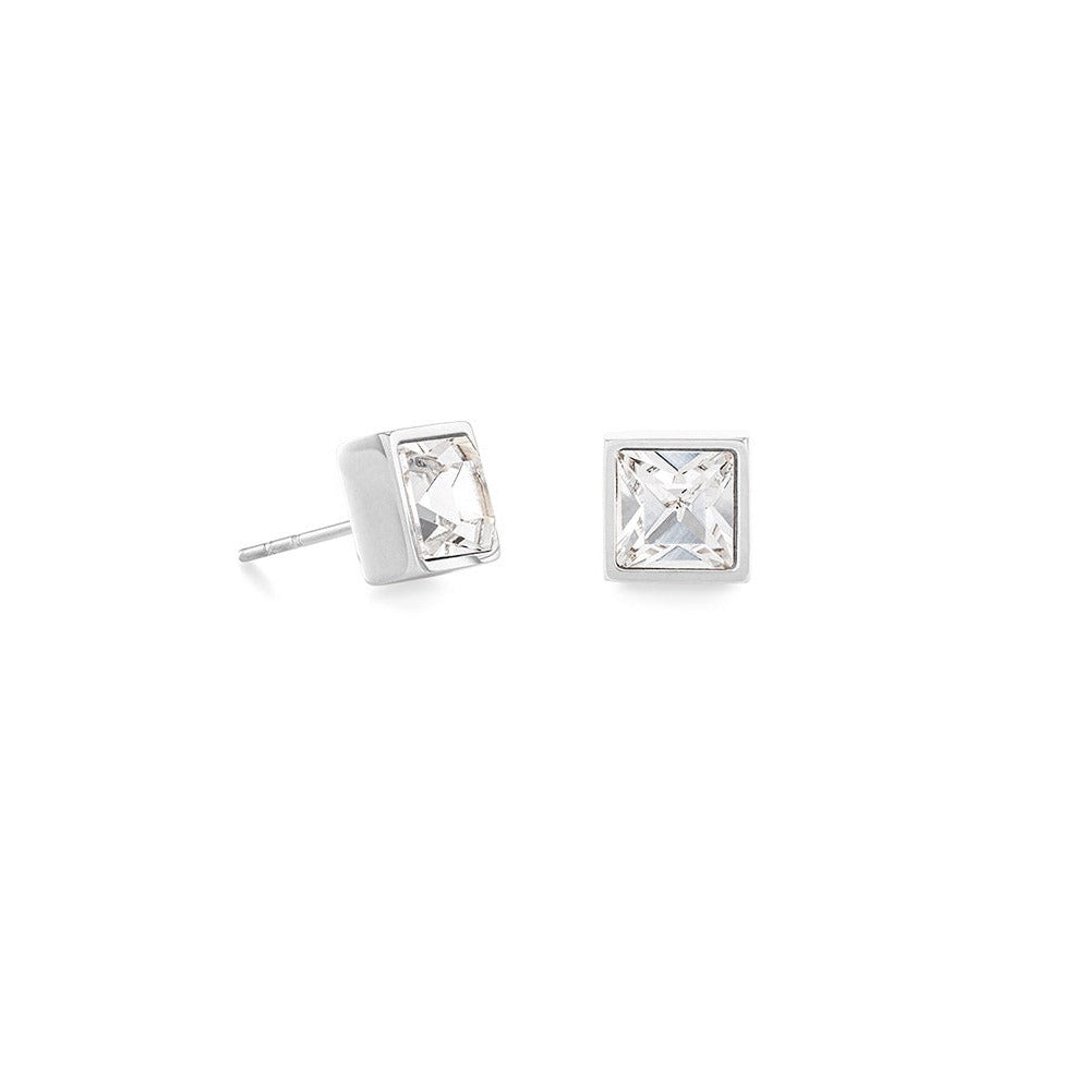 Brilliant Square Stud Earrings with Crystals 0500/21_1817 - Crystal Stainless Steel