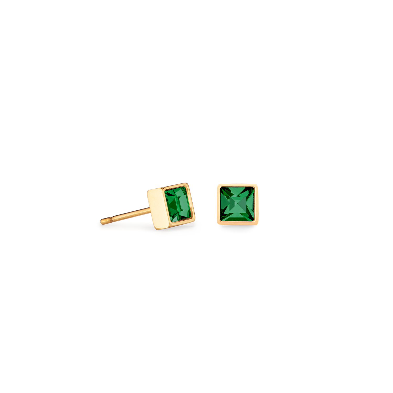 Brilliant Square Small Stud Earrings with Crystals 0501/21_0549 - Green