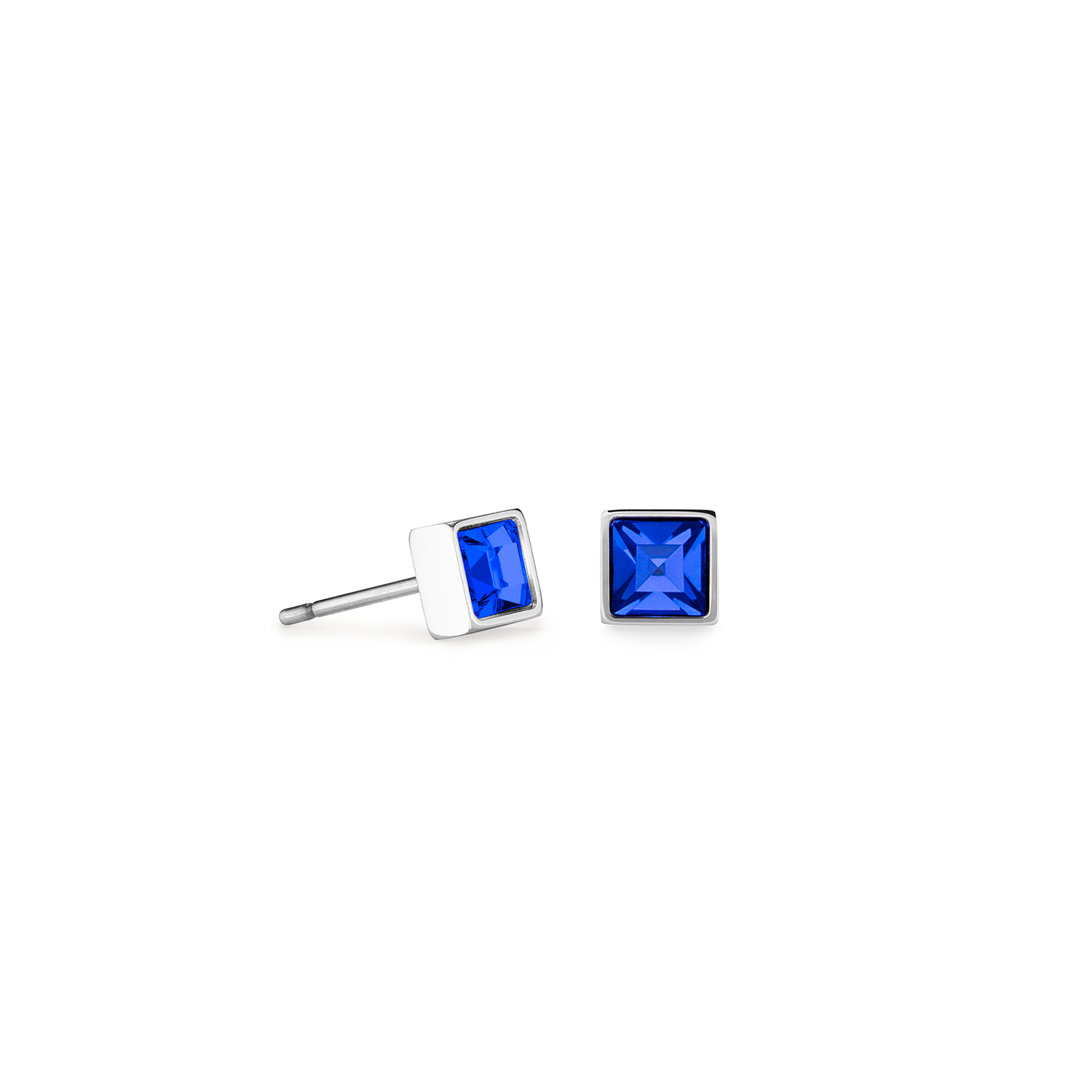 Brilliant Square Small Stud Earrings with Crystals 0501/21_0717 - Dark Blue