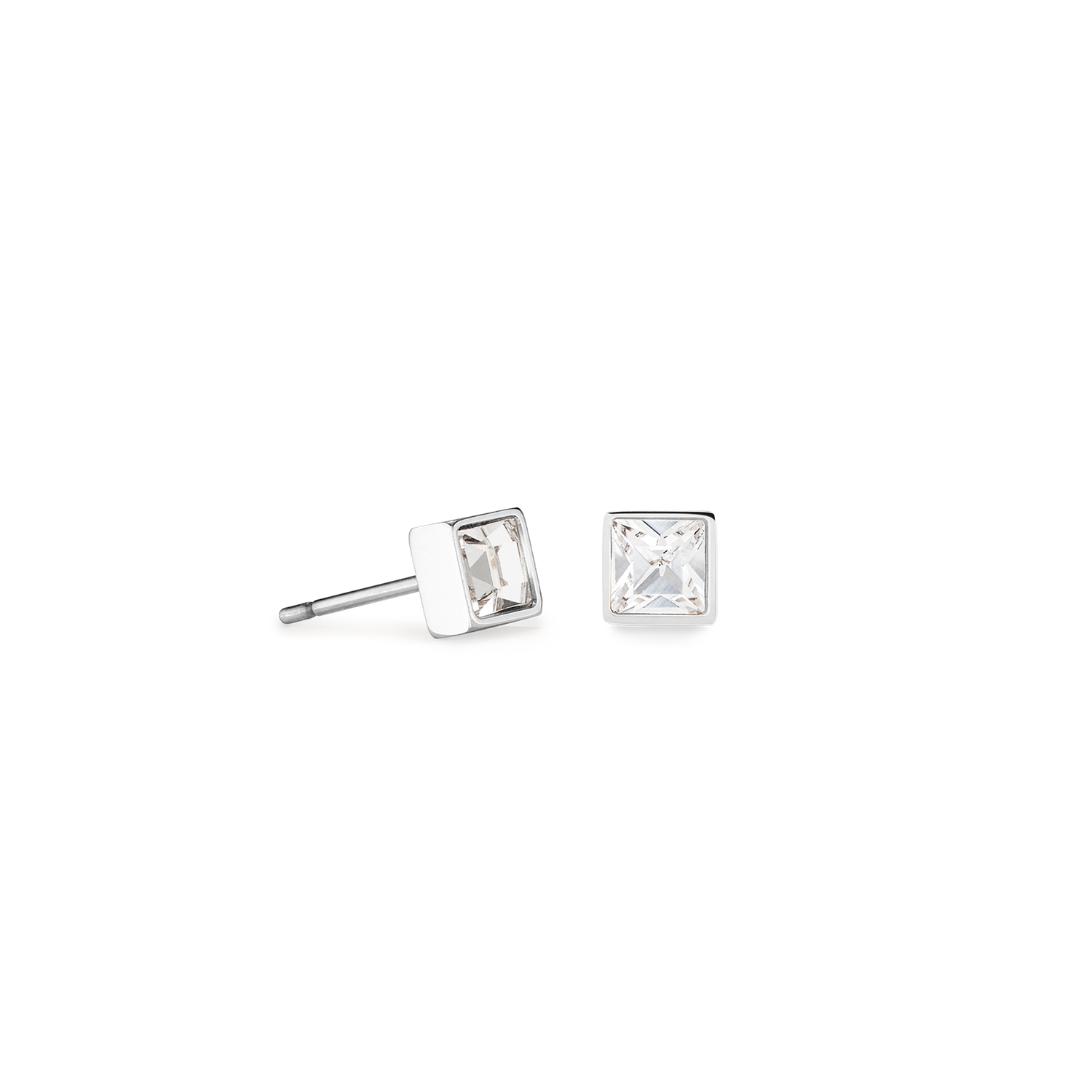 Brilliant Square Small Stud Earrings with Crystals 0501/21_1817 - Crystal Stainless Steel