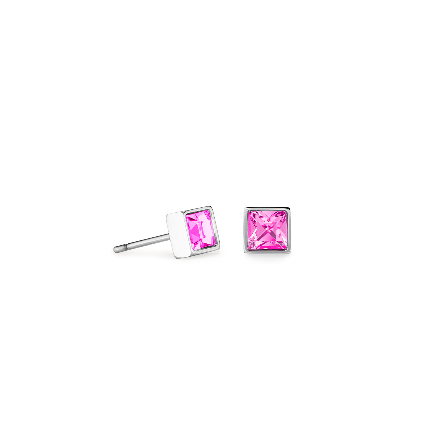 Brilliant Square Small Stud Earrings with Crystals 0501/21_1917 - Pink