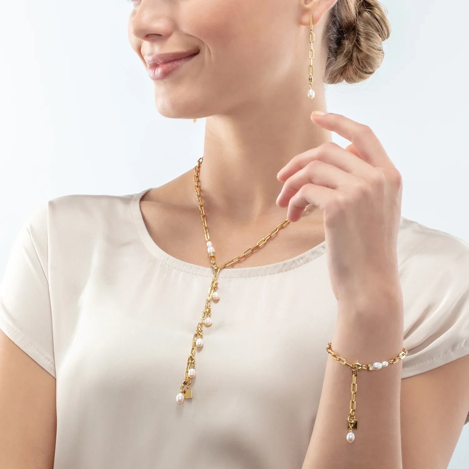 Natural Pearl & Gold Chain Long Necklace 1112/10_1416