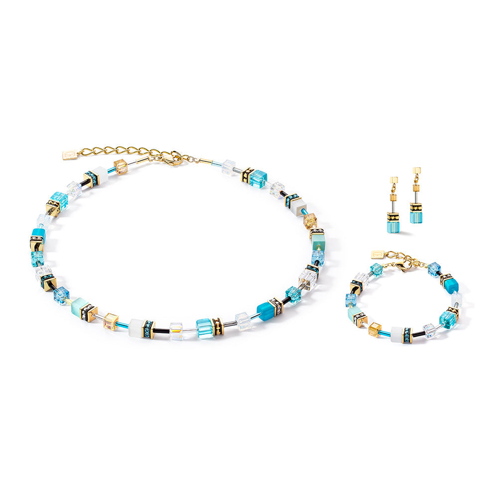GeoCube Fresh Turquoise, White & Gold Earrings 2838/21_0616