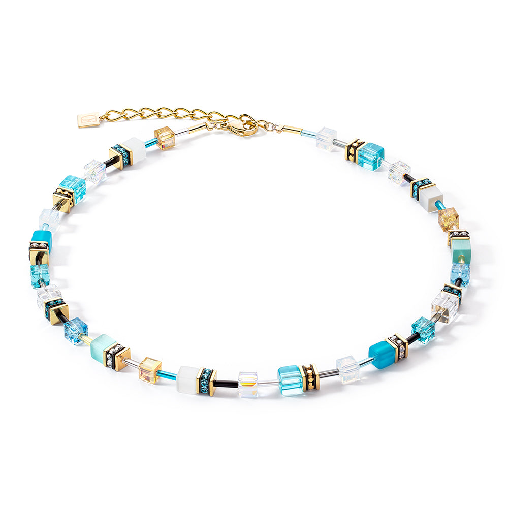 GeoCube Fresh Turquoise, White & Gold Necklace 2838/10_0616