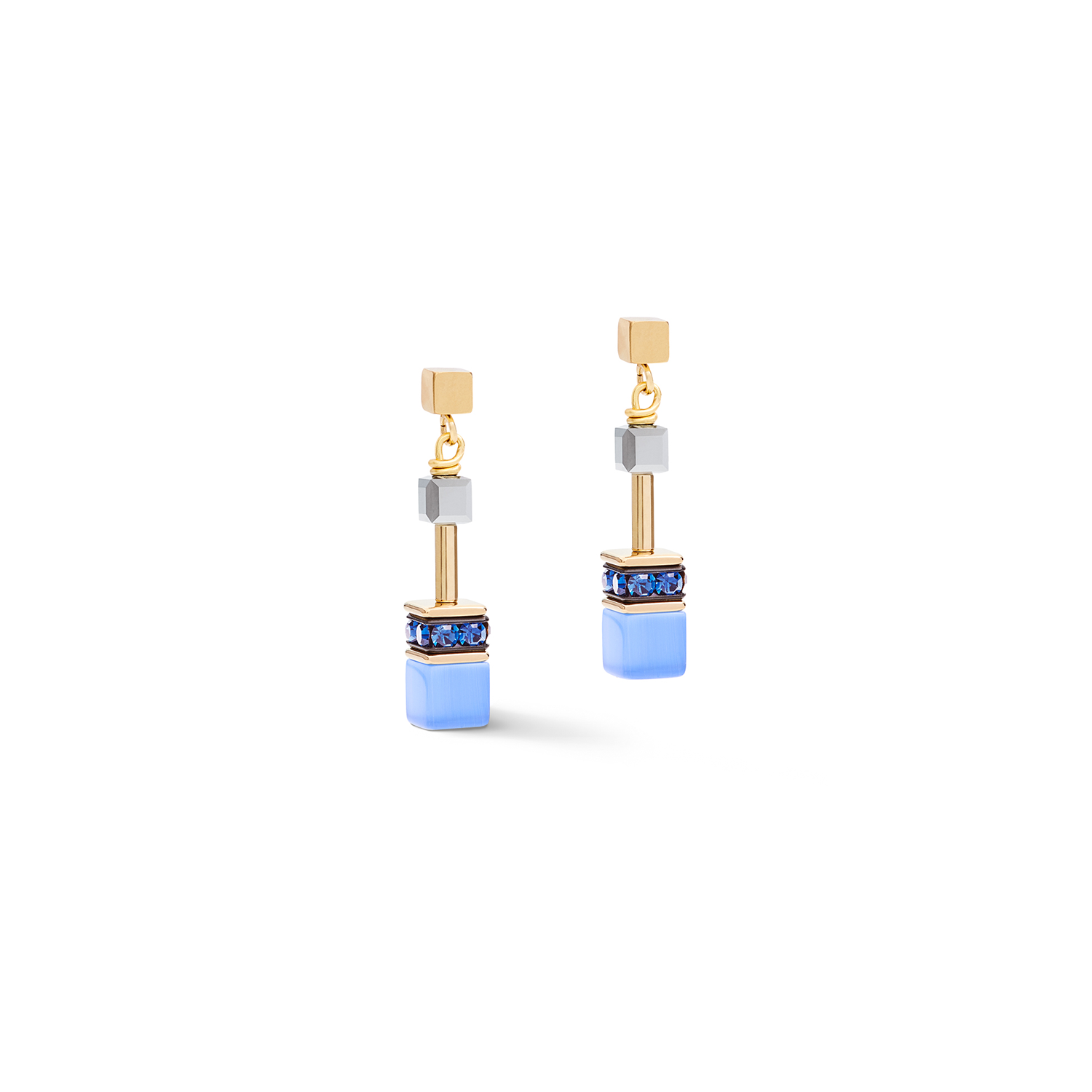 Geo Cube Dusky Sky Blue & Gold Earrings 2839/21_0716