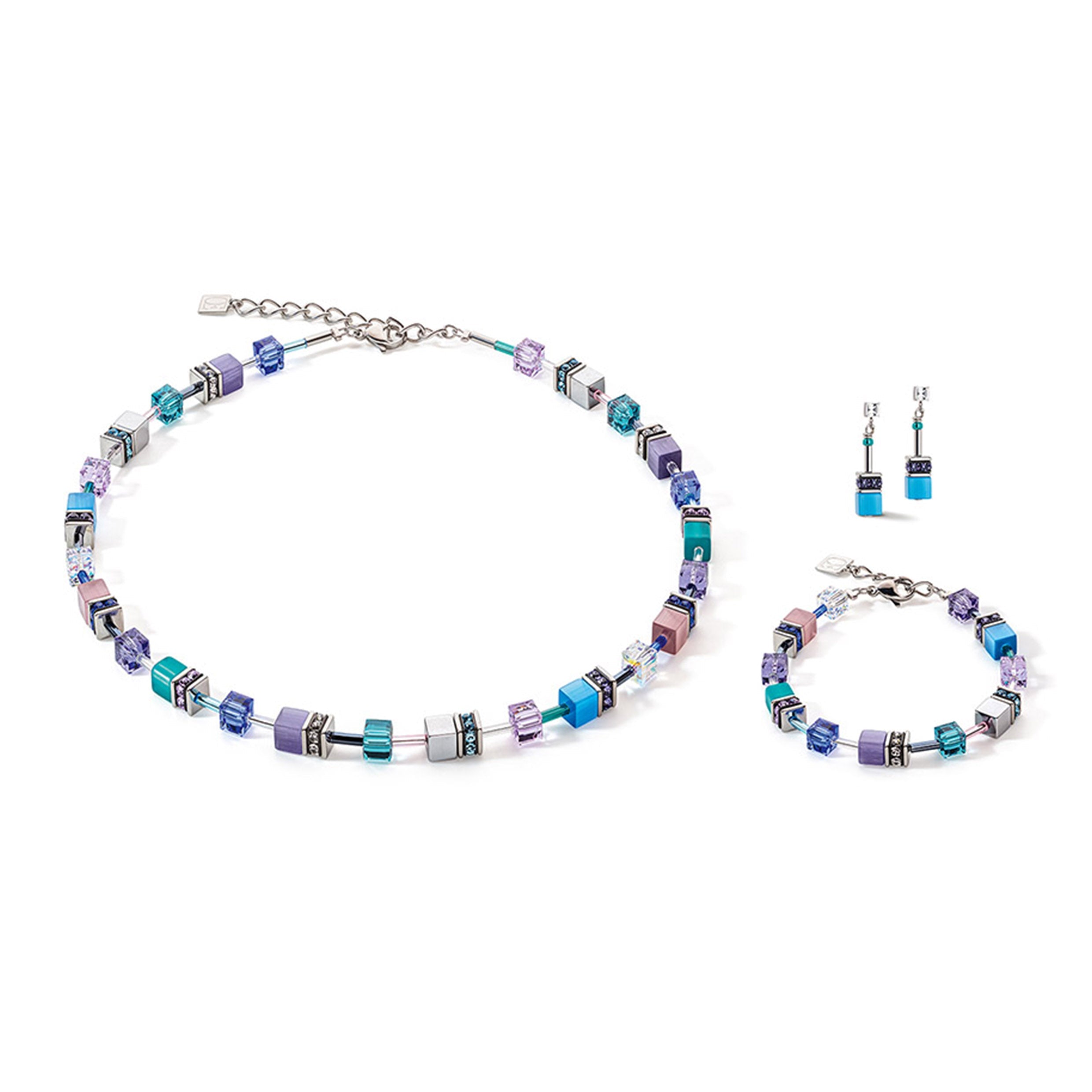 Geo Cube Purple, Blue & Silver Necklace 2839/10_0608