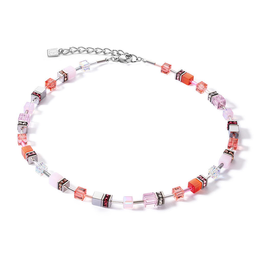 GeoCube Soft Pink, Watermelon & Silver Necklace 3339/10_0319