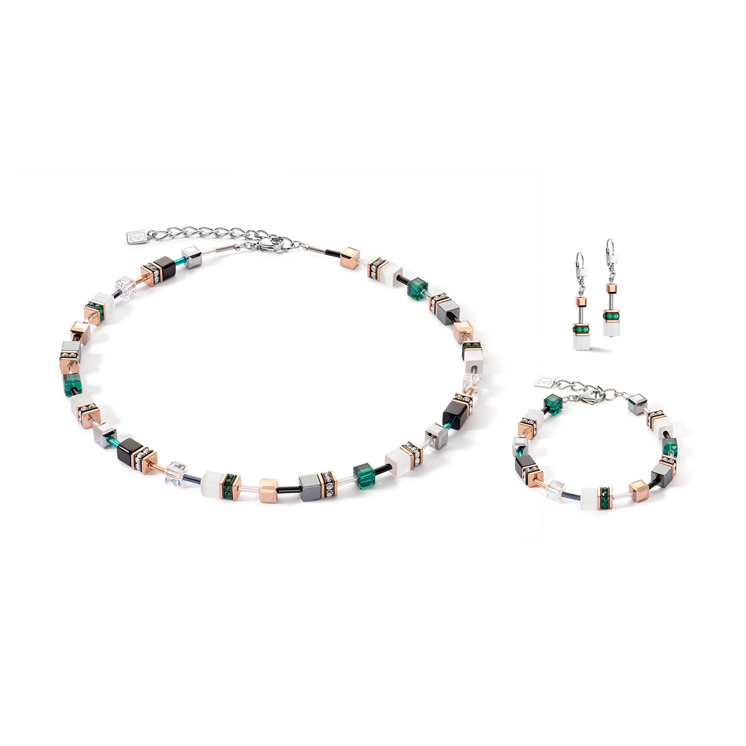GeoCube Fresh White, Rose Gold & Emerald Earrings 4013/20_0521