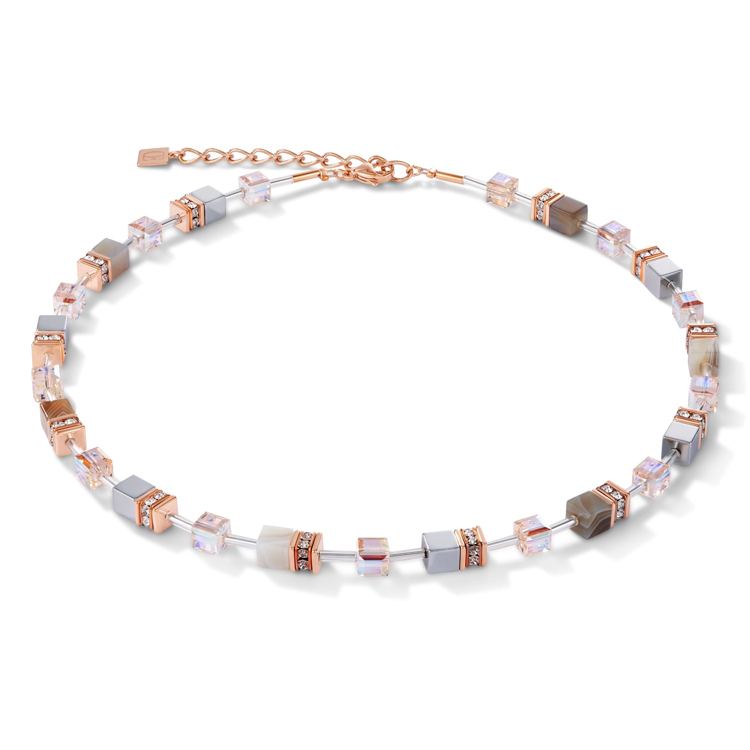Geo Cube Botswana Agate and blush champagne necklace 4017/10_0230