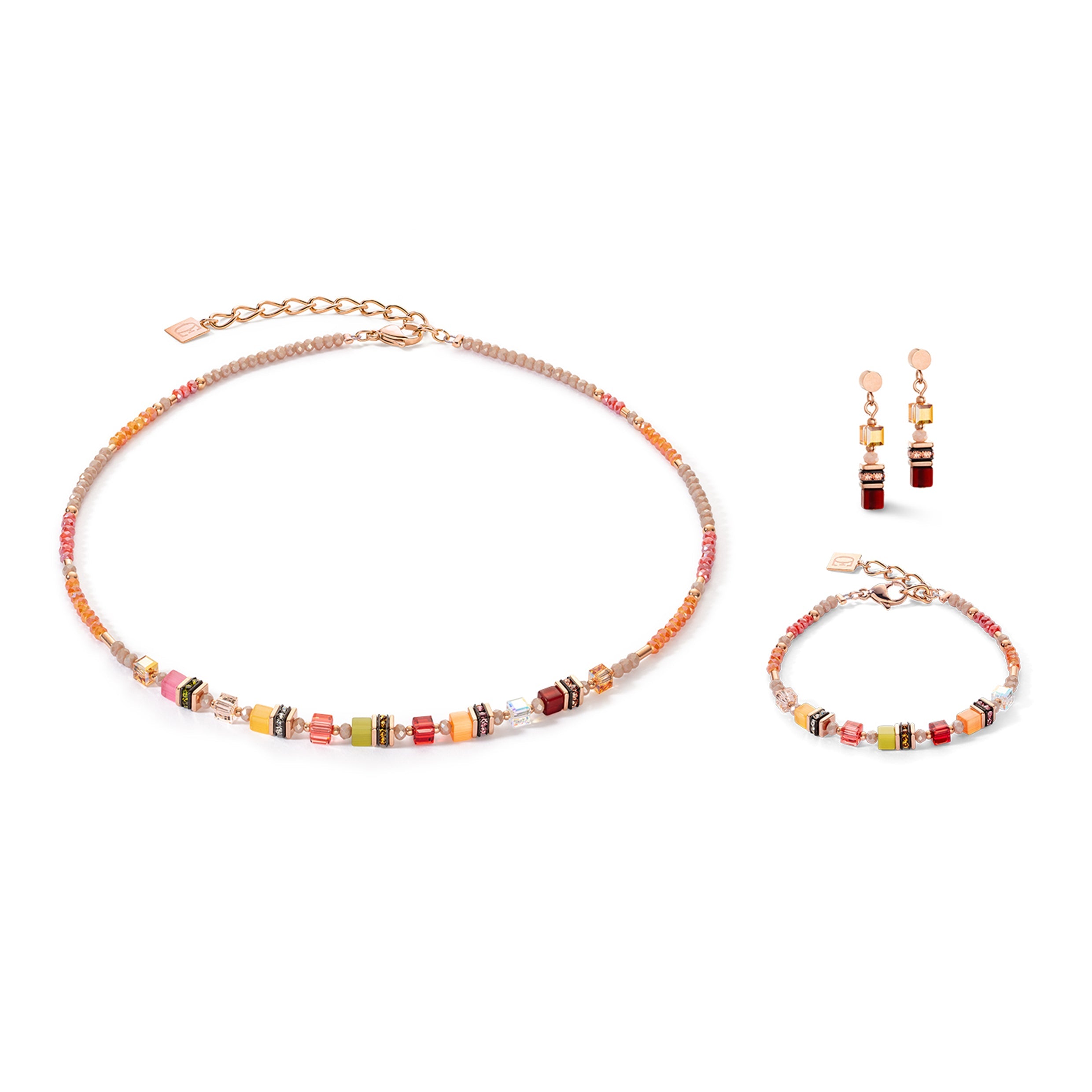 Fine GeoCube In Warm Orange, Pink & Red Earrings 4562/21_1585