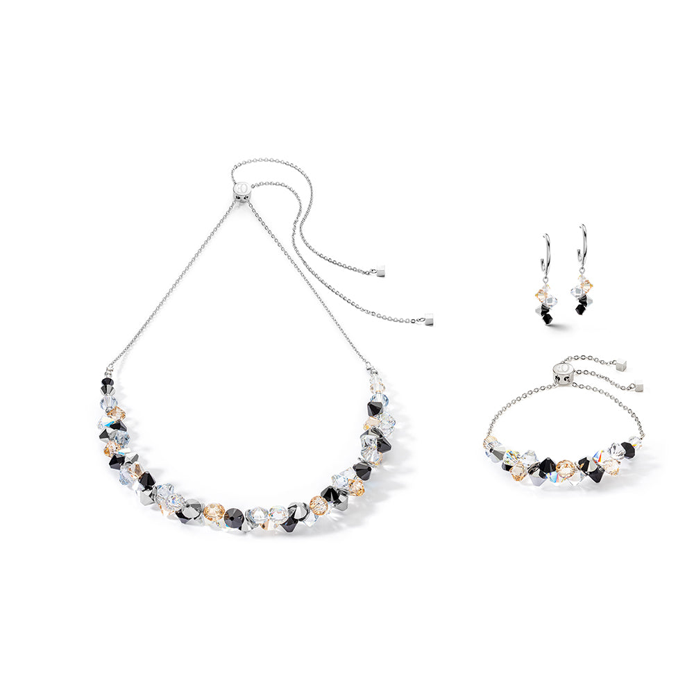 Radiating Shimmering Champagne & Black Crystals Earrings 4639/21_1318