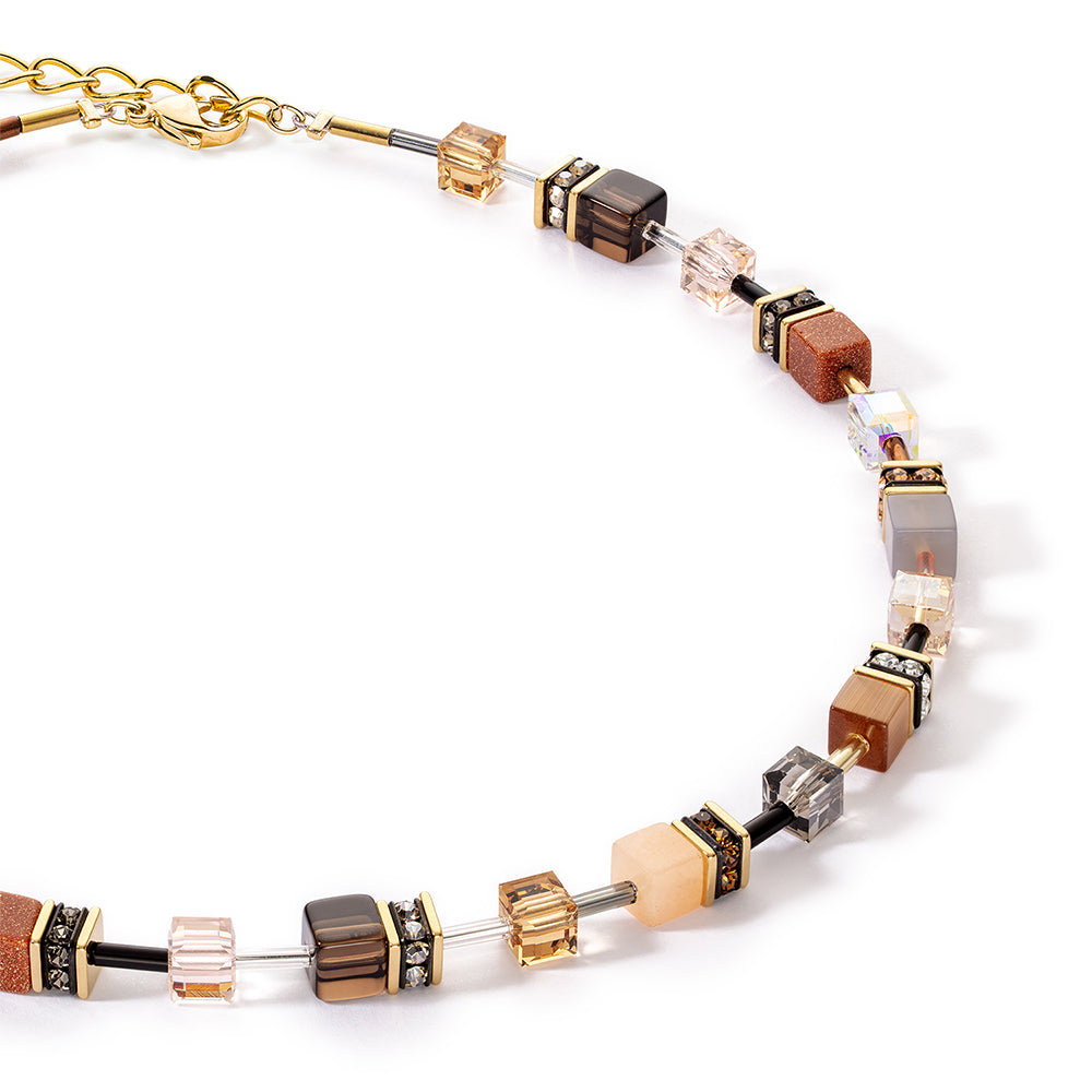 Geo Cube Earthy Browns, Pink & Smoky Quartz Necklace 4905/10_1100