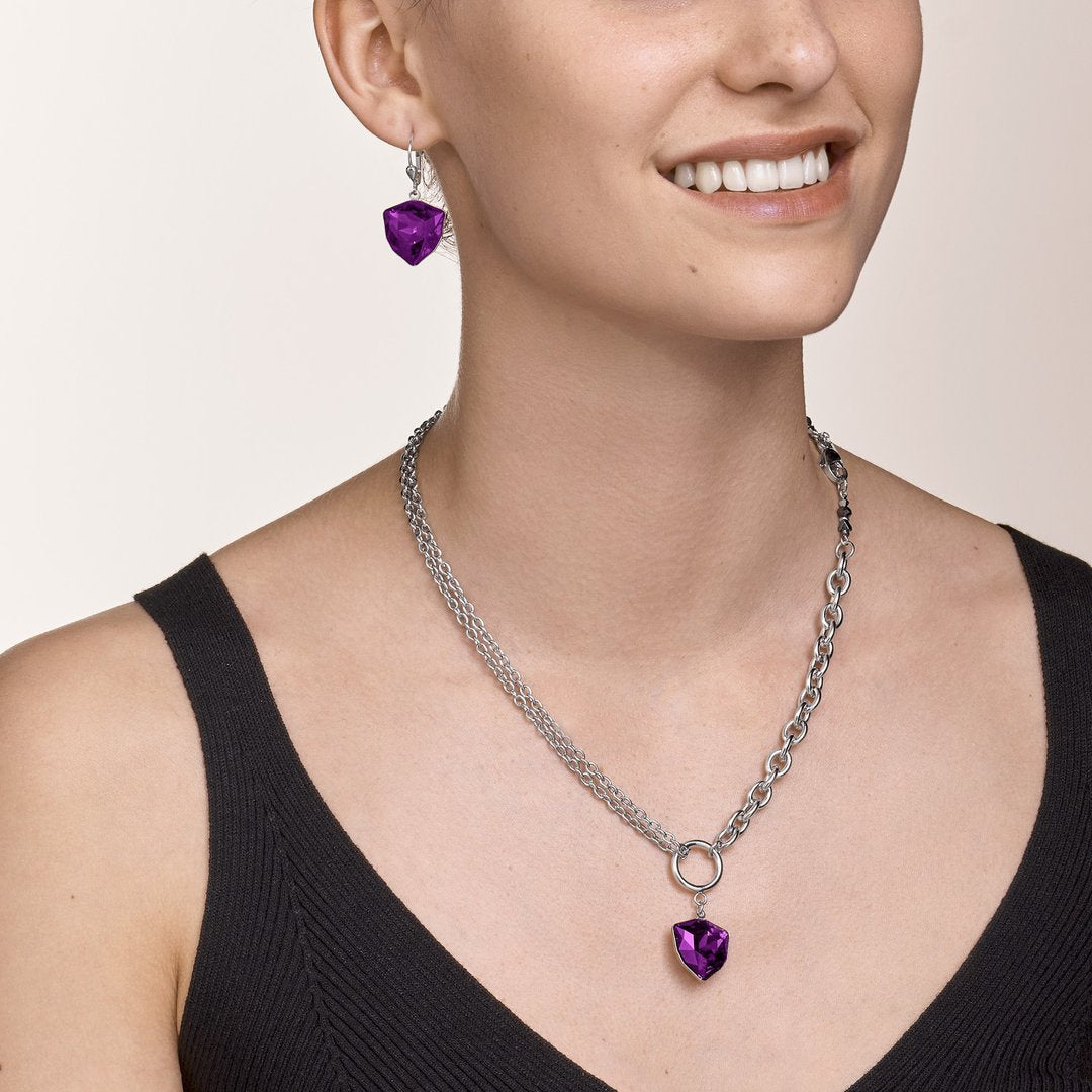 Purple European Crystal Pendant on Statement Chain Earrings 5054/20_0824