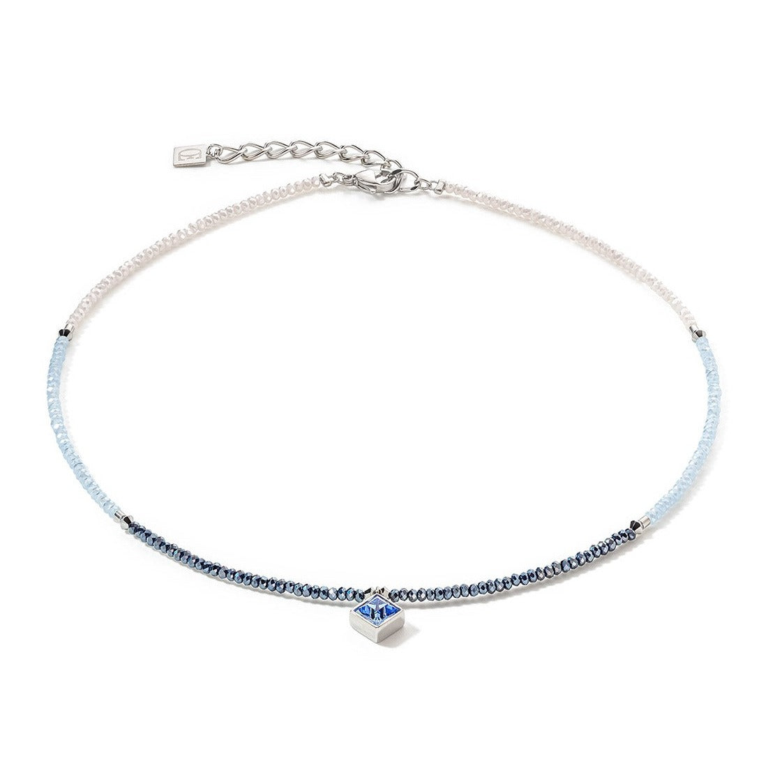Small Crystal Stainless Steel & Electric Blue Necklace 6006/10_0741