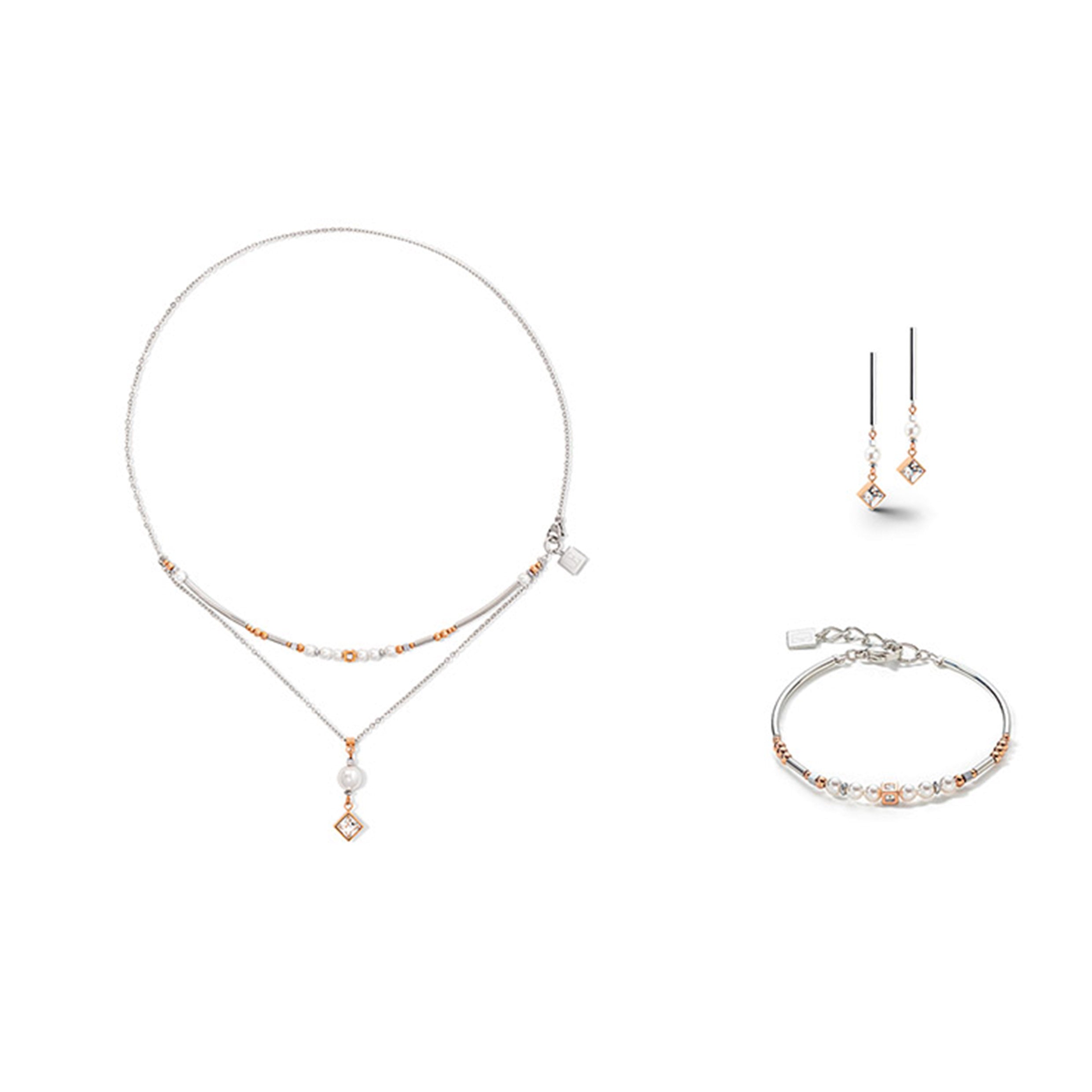 Layered Square Crystal Rose Gold, White & Pearl Necklace 6009/10_1723