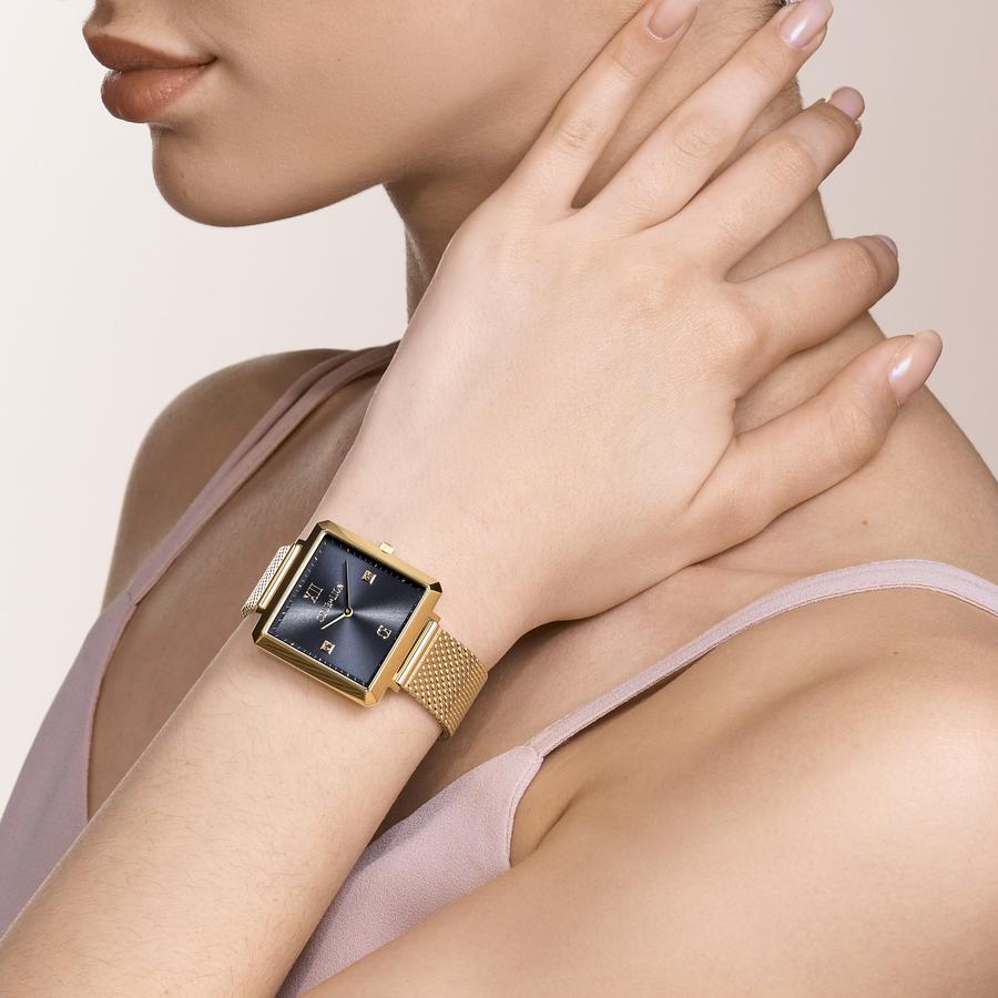 Gold Midnight Blue Iconic Square Watch Mesh 7622_70_1641