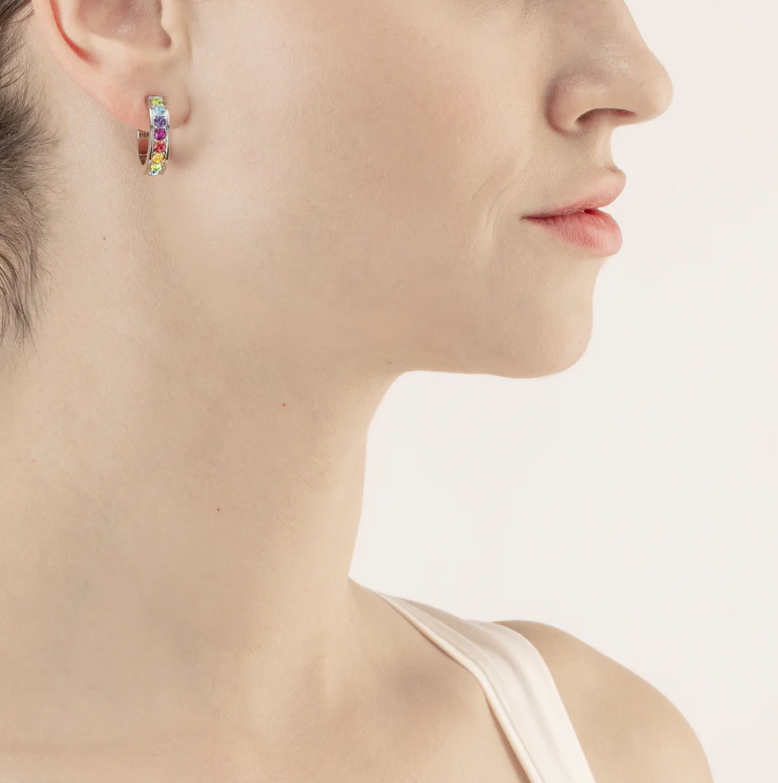 Hoop Wide Stainless Steel & Bright Rainbow Crystal Pavé Earrings 0131/21_1517